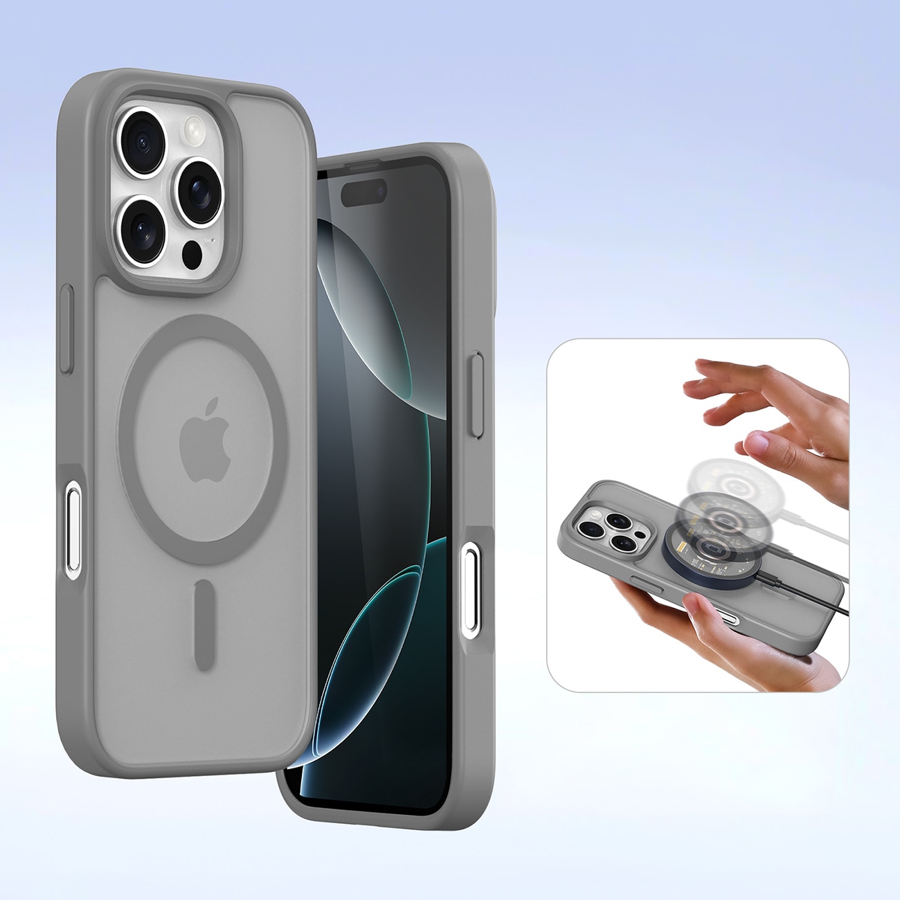 Dux Ducis Lawa iPhone 16 Pro Nahkakotelo irrotettavalla magneettilompakolla - harmaa