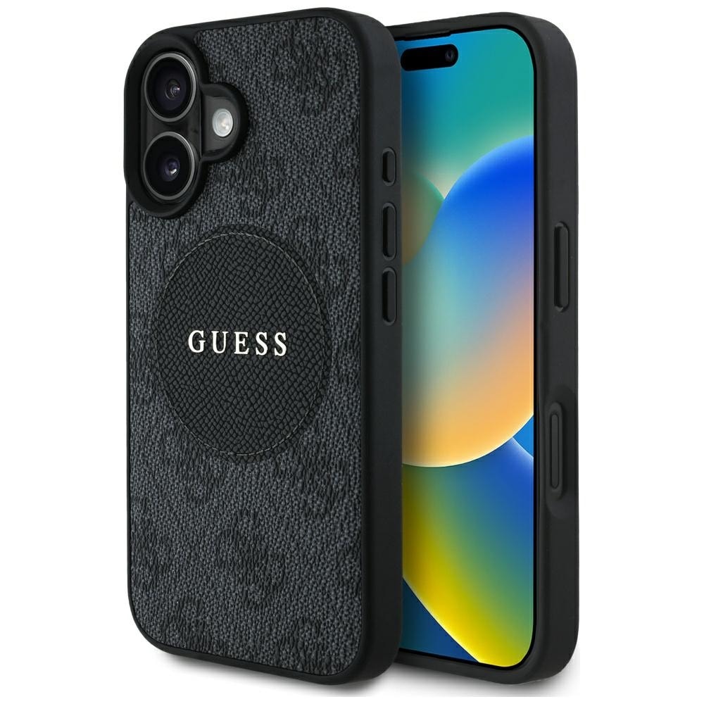 Guess 4G Circle Classic Logo MagSafe-kotelo iPhone 16:lle - musta