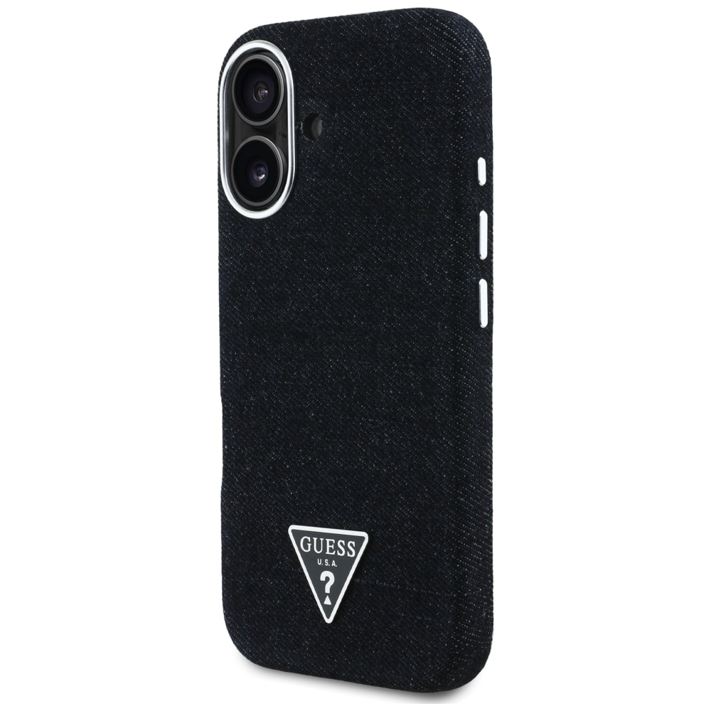Guess Denim Triangle Logo MagSafe-kotelo iPhone 16:lle - musta