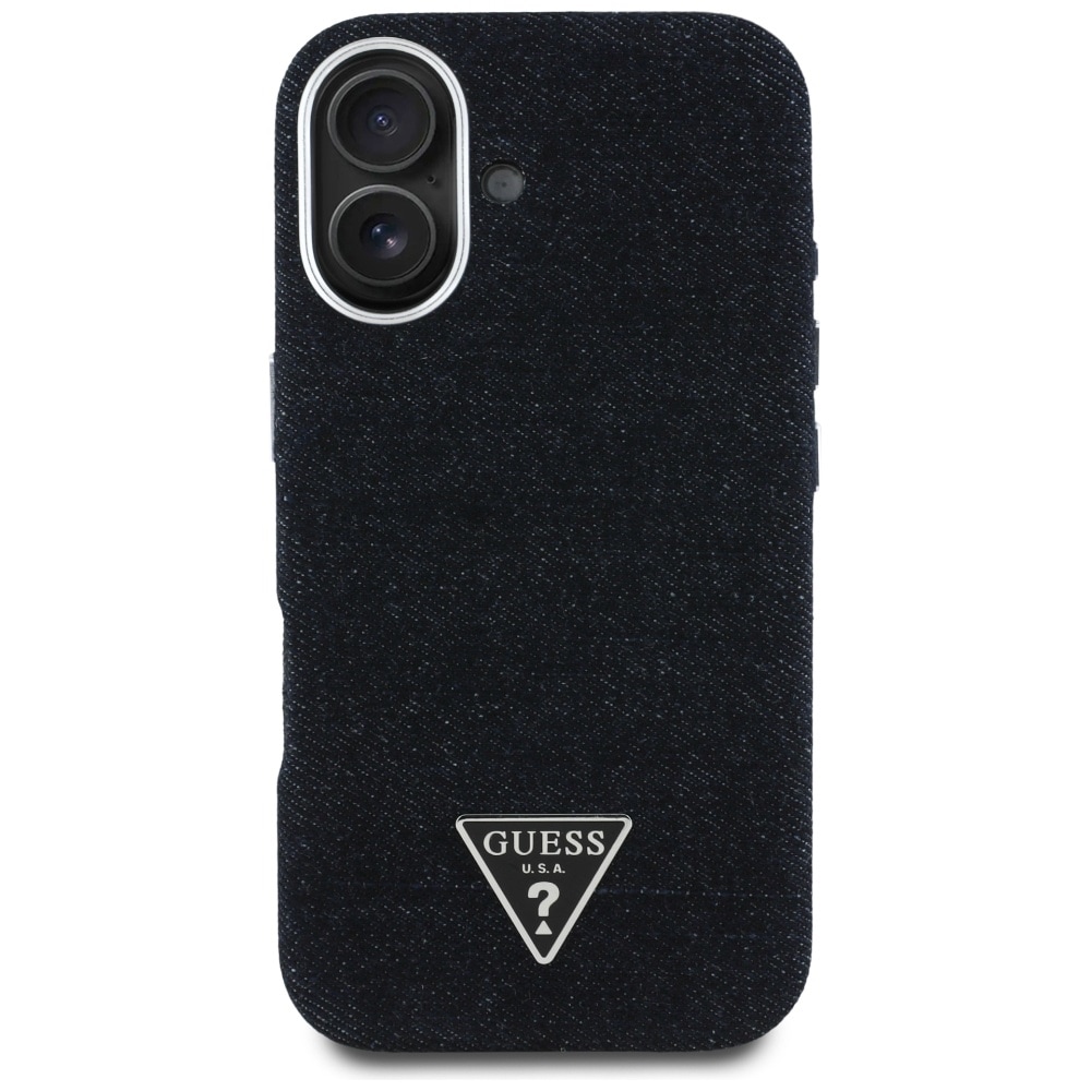 Guess Denim Triangle Logo MagSafe-kotelo iPhone 16:lle - musta