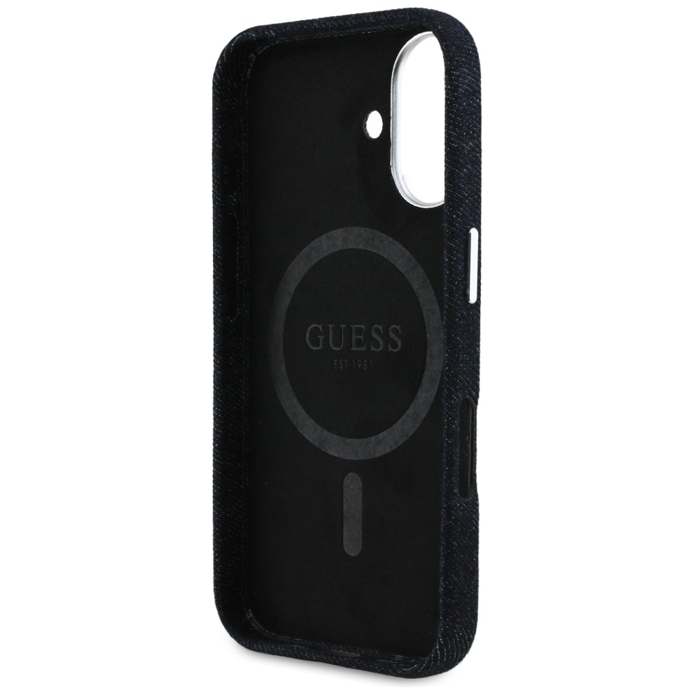 Guess Denim Triangle Logo MagSafe-kotelo iPhone 16:lle - musta