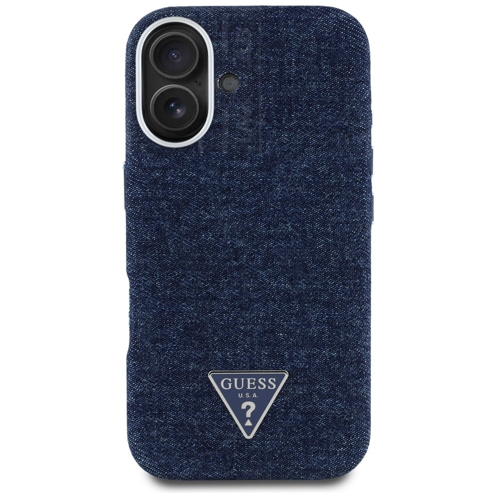 Guess Denim Triangle Logo MagSafe iPhone 16 Kotelo - sininen
