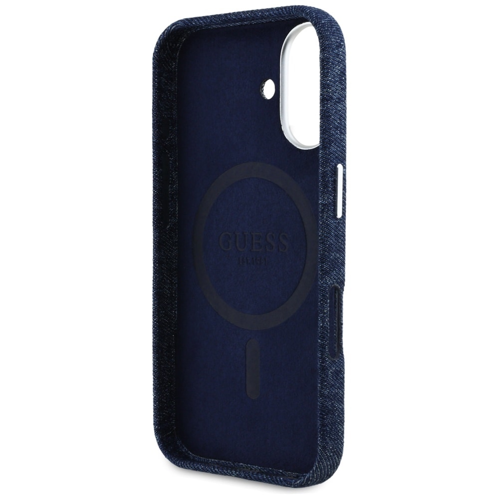 Guess Denim Triangle Logo MagSafe iPhone 16 Kotelo - sininen