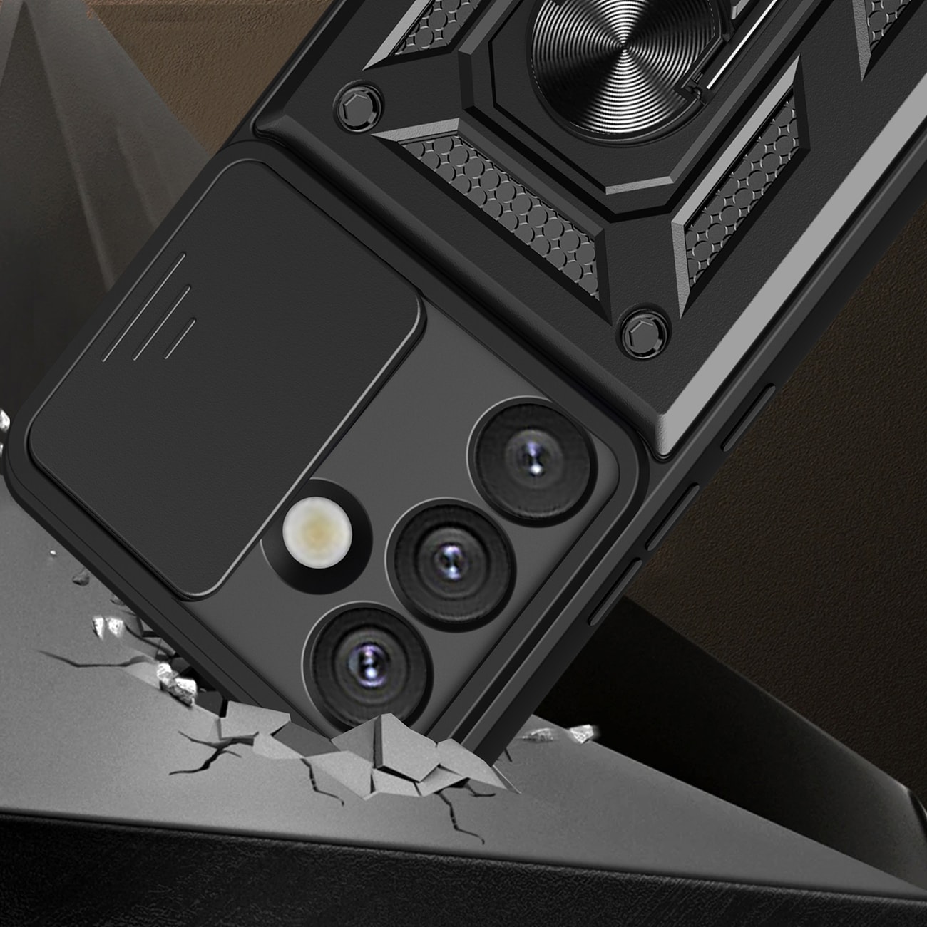 Hybrid Armor Camshield panssaroitu kotelo jalustalla ja kamerasuojalla Vivo V50 Lite 4G:lle - musta