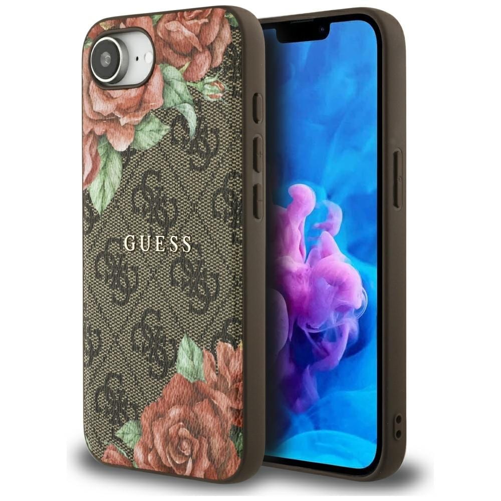 Guess 4G Flowers Print MagSafe-kotelo iPhone 16e:lle - ruskea