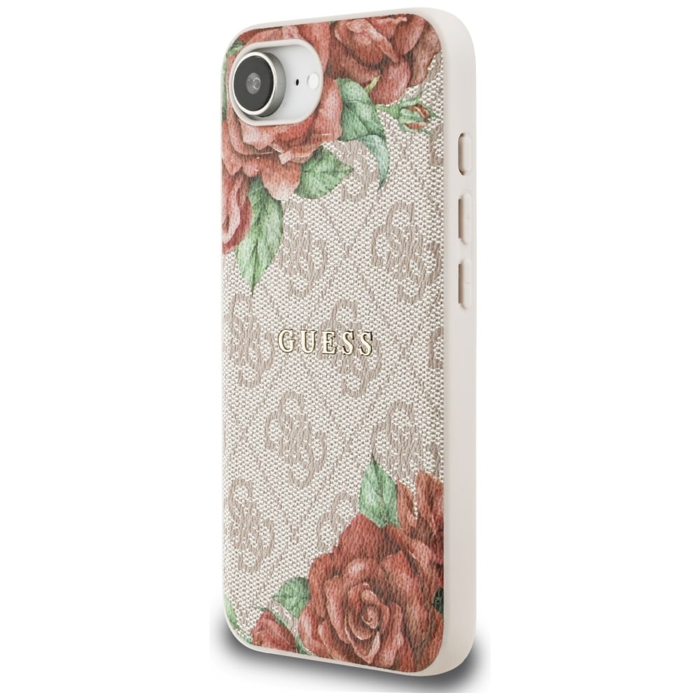 Guess 4G Flowers Print MagSafe iPhone 16e Kotelo - vaaleanpunainen