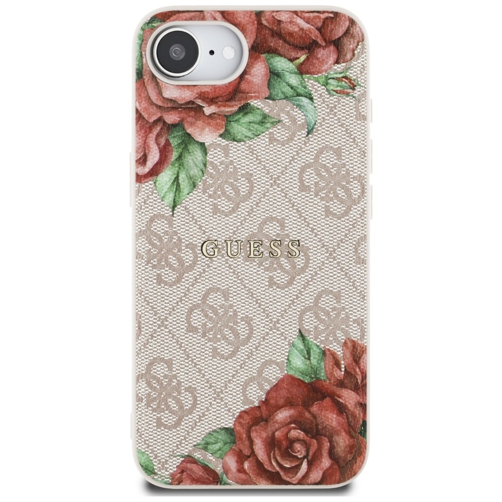 Guess 4G Flowers Print MagSafe iPhone 16e Kotelo - vaaleanpunainen