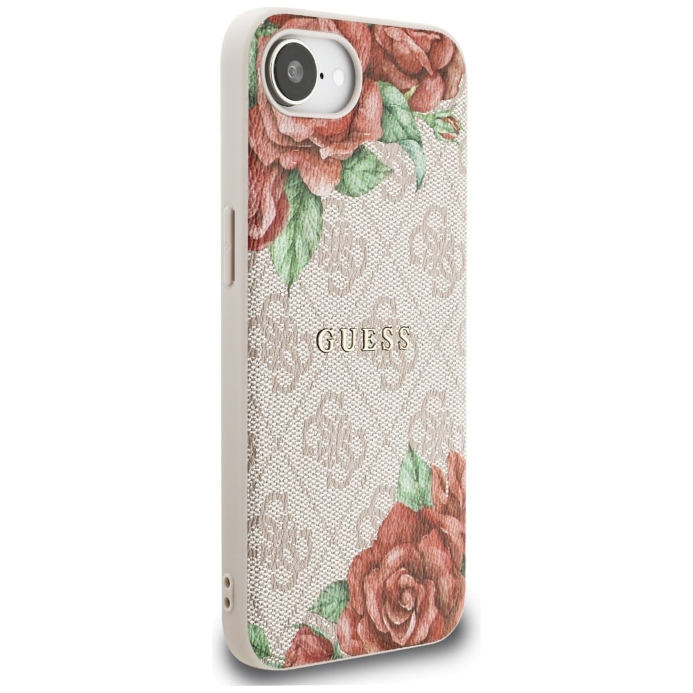 Guess 4G Flowers Print MagSafe iPhone 16e Kotelo - vaaleanpunainen