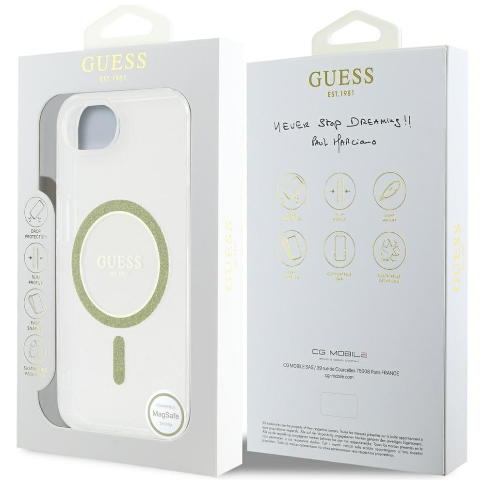 Guess IML Glitter Circle MagSafe iPhone 16e Kotelo - Kirkas