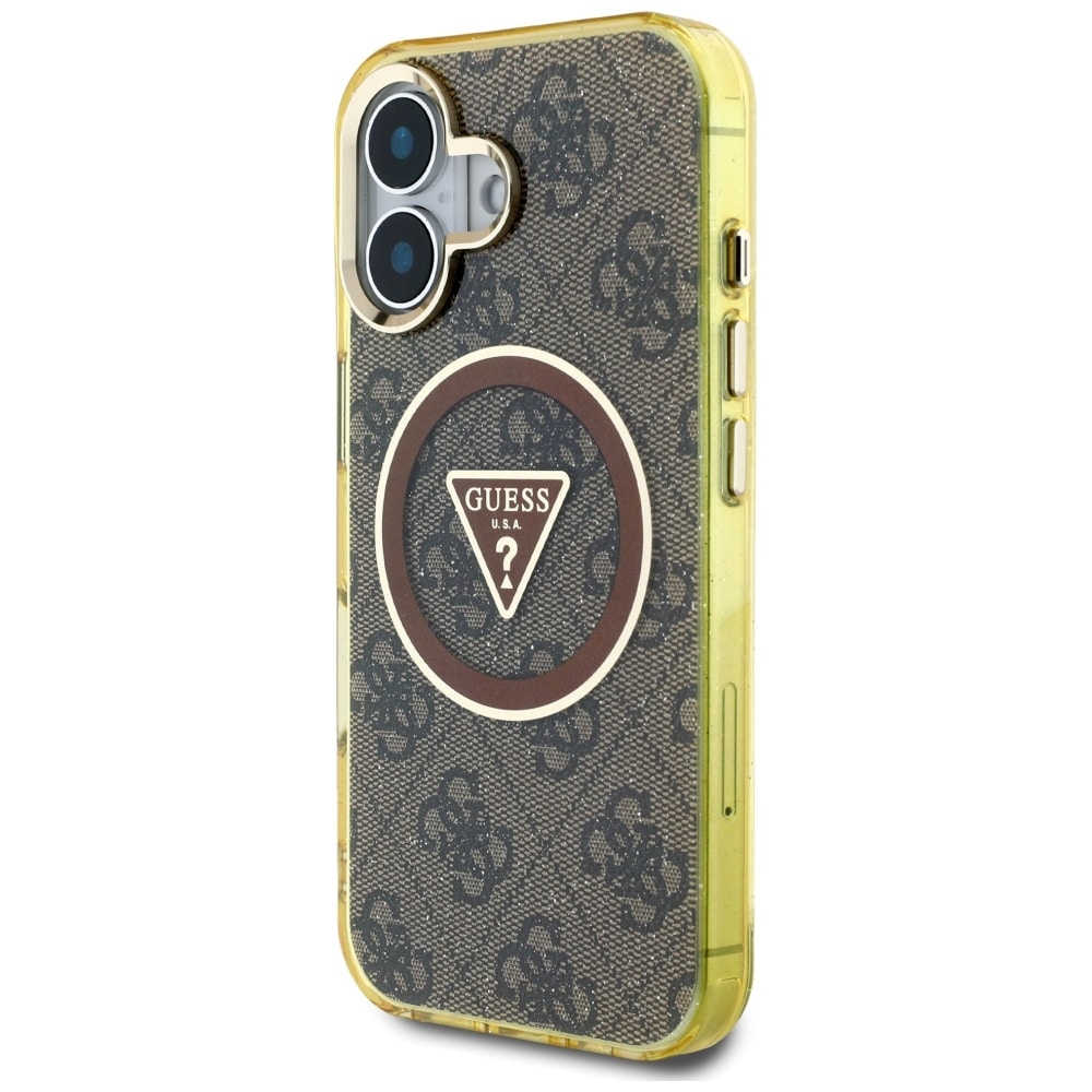 Guess IML Metal Glitter 4G Circle Triangle MagSafe Case for iPhone 16 - ruskea