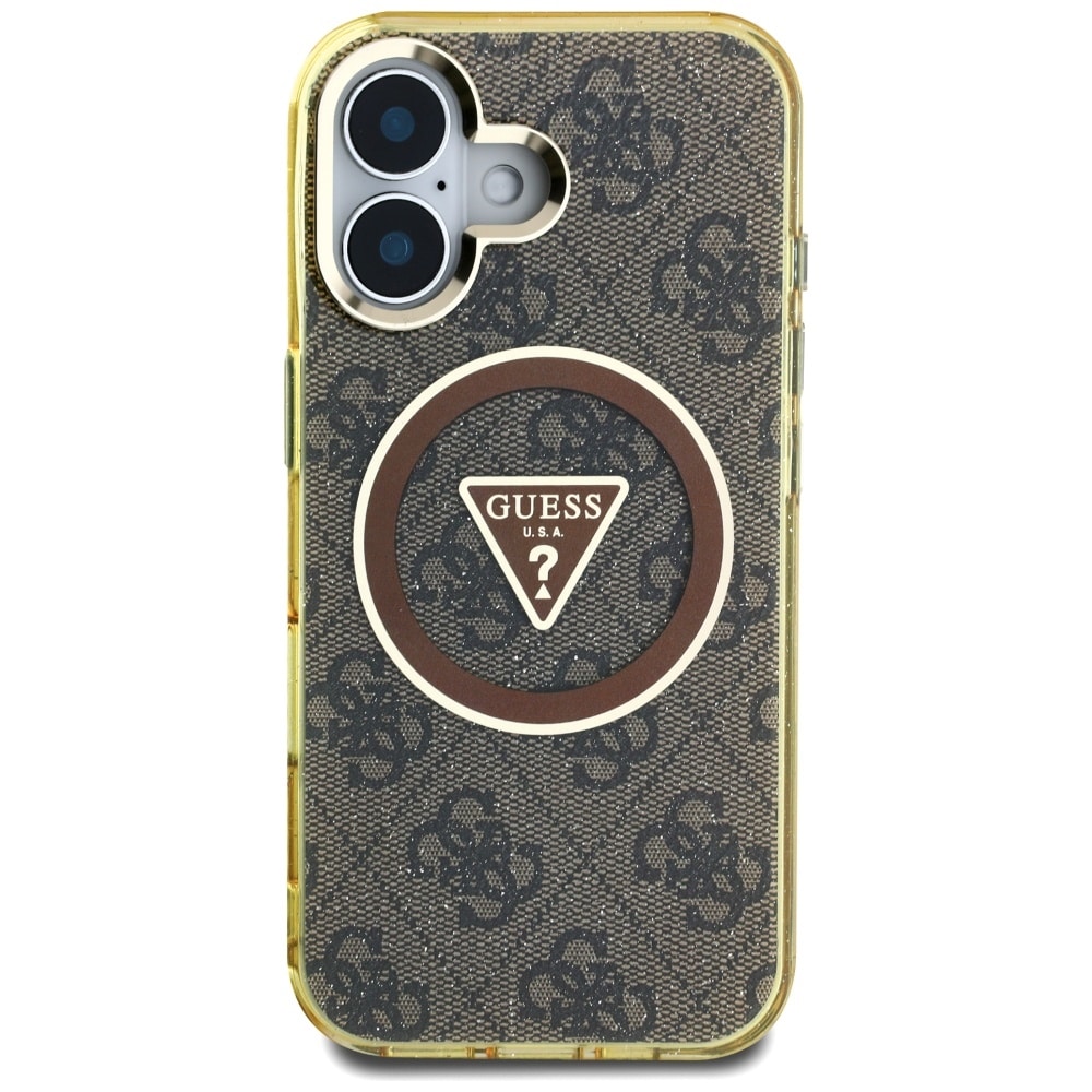 Guess IML Metal Glitter 4G Circle Triangle MagSafe Case for iPhone 16 - ruskea