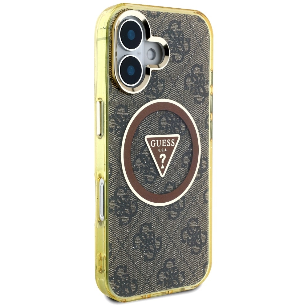 Guess IML Metal Glitter 4G Circle Triangle MagSafe Case for iPhone 16 - ruskea