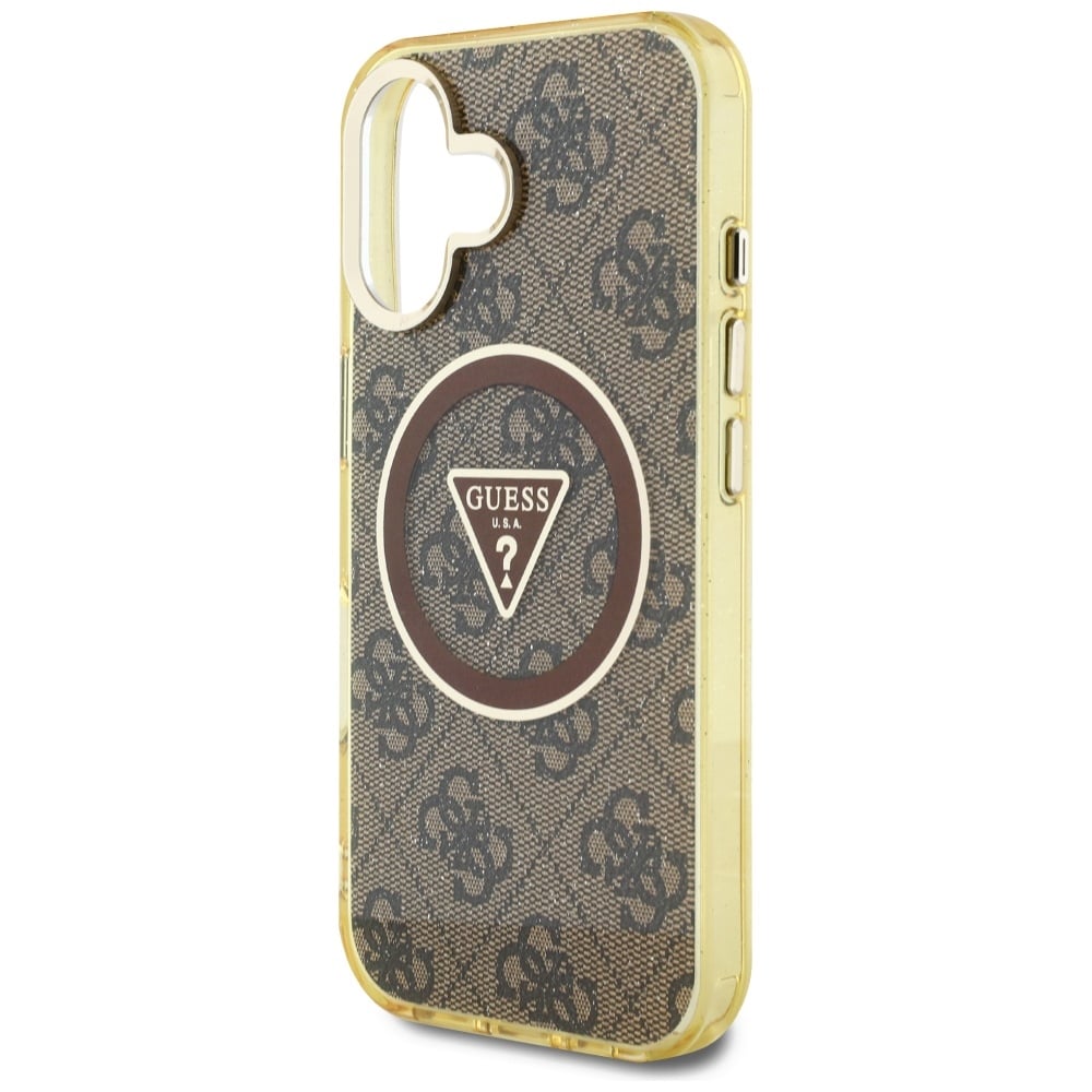 Guess IML Metal Glitter 4G Circle Triangle MagSafe Case for iPhone 16 - ruskea