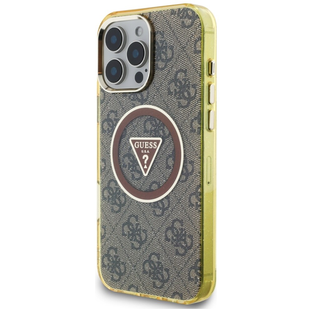 Guess IML Metal Glitter 4G Circle Triangle MagSafe Case for iPhone 16 Pro - ruskea