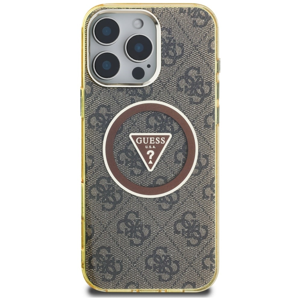 Guess IML Metal Glitter 4G Circle Triangle MagSafe Case for iPhone 16 Pro - ruskea