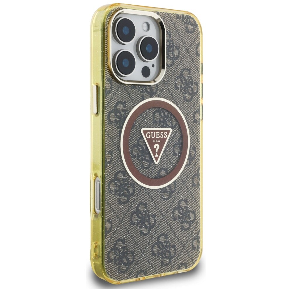 Guess IML Metal Glitter 4G Circle Triangle MagSafe Case for iPhone 16 Pro - ruskea
