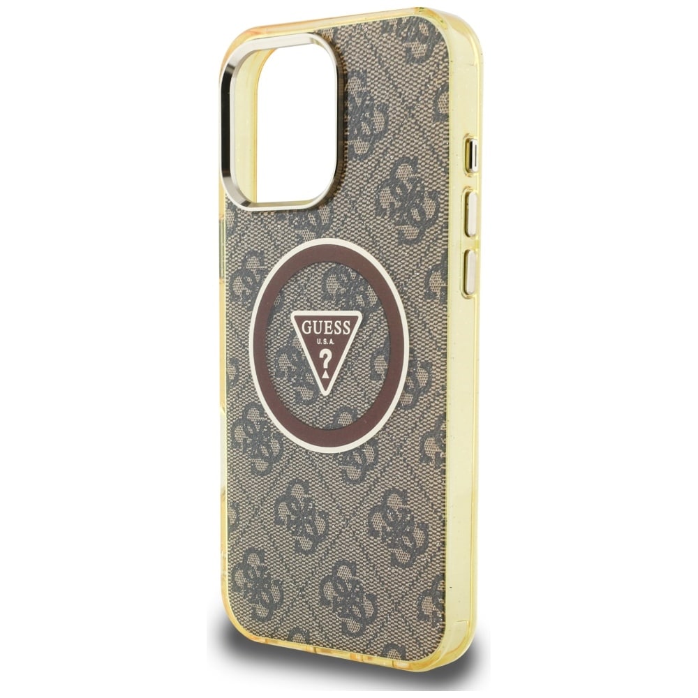 Guess IML Metal Glitter 4G Circle Triangle MagSafe Case for iPhone 16 Pro - ruskea