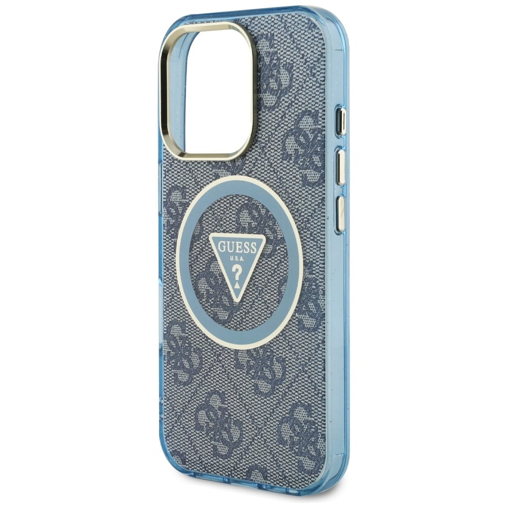 Guess IML Metal Glitter 4G Circle Triangle MagSafe Kotelo iPhone 16 Pro Max - sininen - sininen