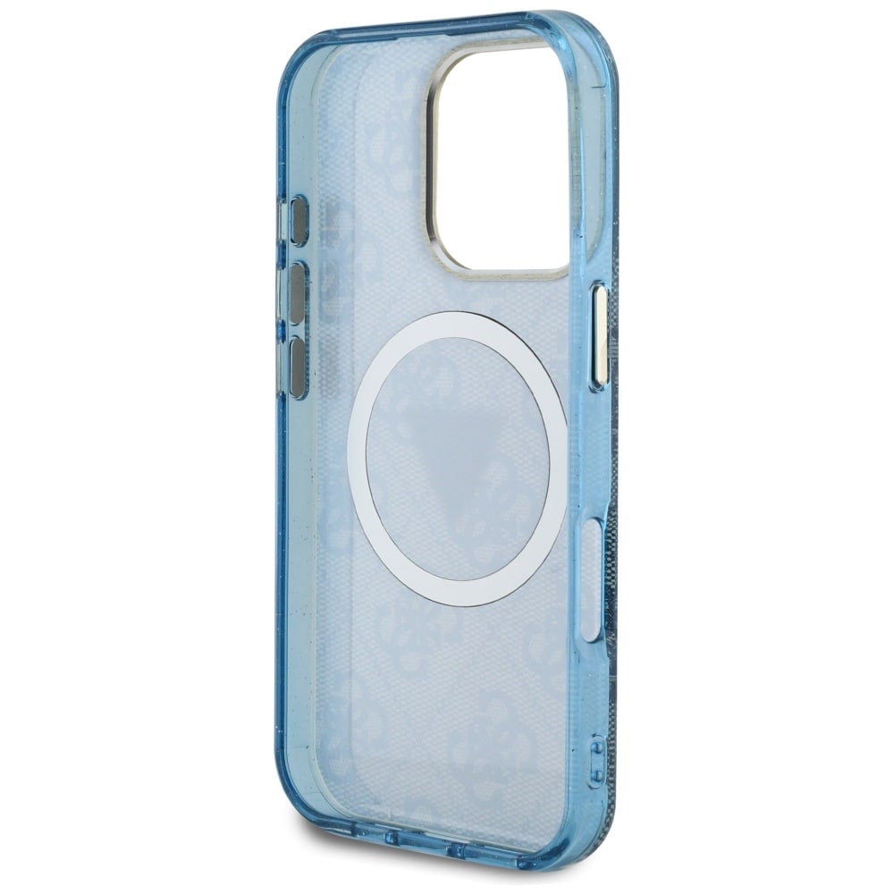 Guess IML Metal Glitter 4G Circle Triangle MagSafe Kotelo iPhone 16 Pro Max - sininen - sininen