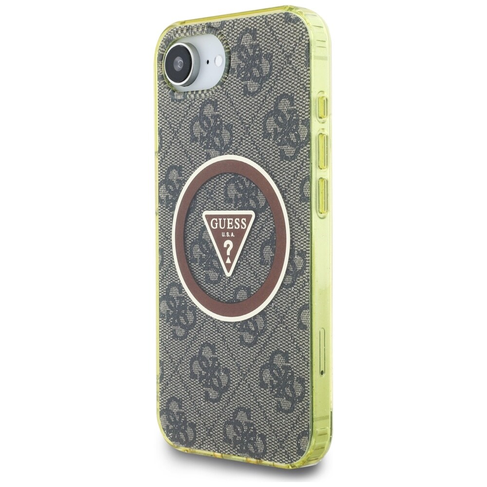 Guess IML Metal Glitter 4G Circle Triangle MagSafe kotelo iPhone 16e:lle - ruskea