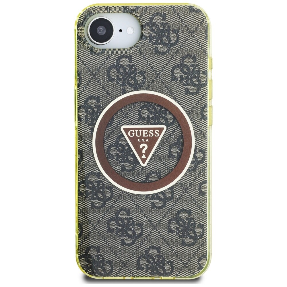 Guess IML Metal Glitter 4G Circle Triangle MagSafe kotelo iPhone 16e:lle - ruskea