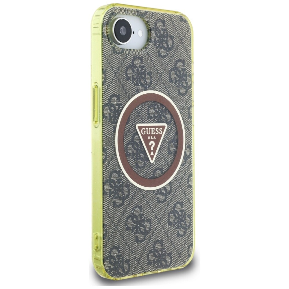 Guess IML Metal Glitter 4G Circle Triangle MagSafe kotelo iPhone 16e:lle - ruskea