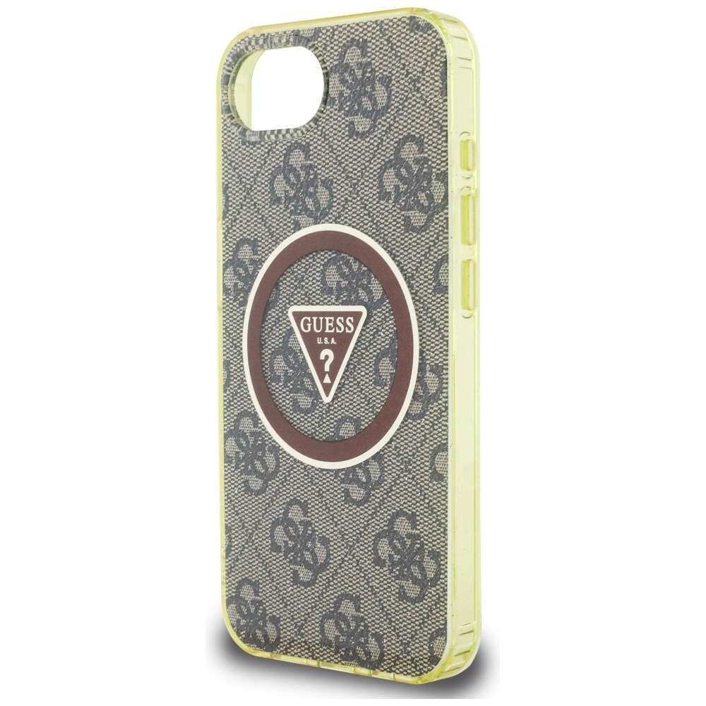 Guess IML Metal Glitter 4G Circle Triangle MagSafe kotelo iPhone 16e:lle - ruskea