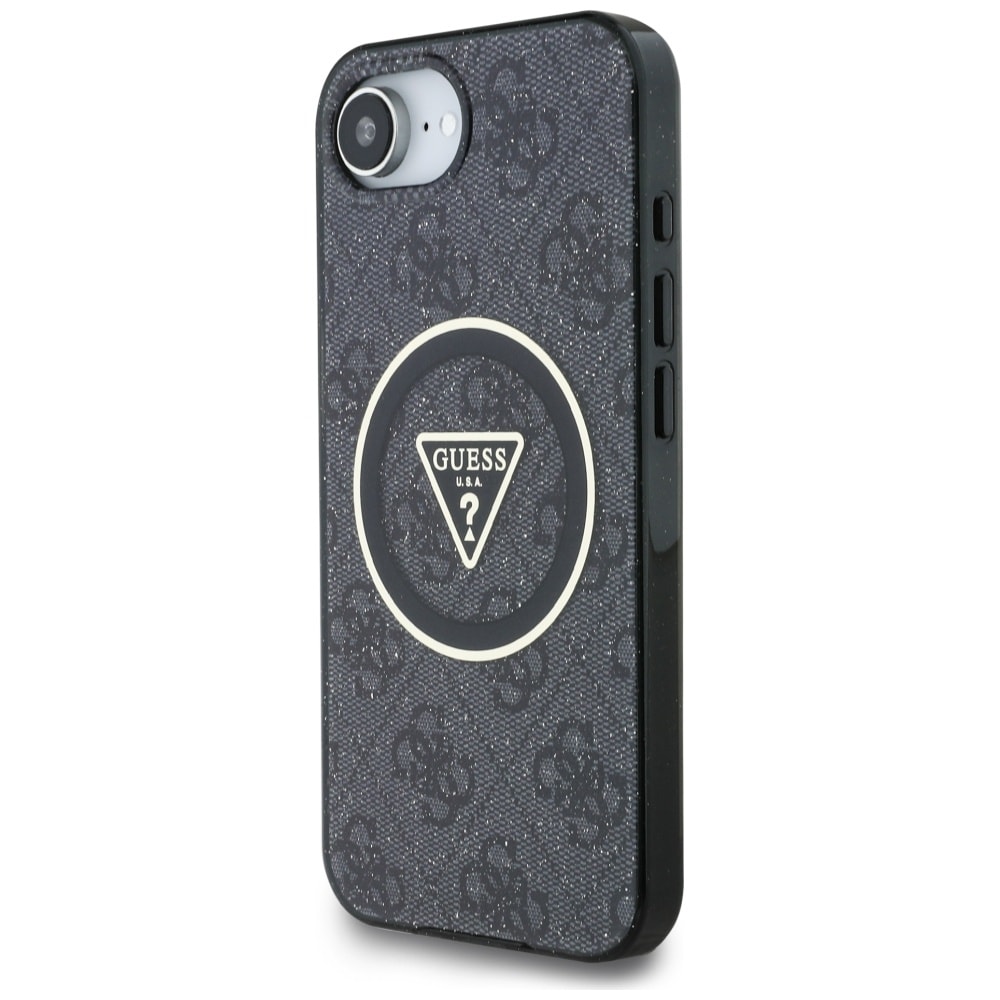 Guess IML Metal Glitter 4G Circle Triangle MagSafe Case for iPhone 16e - Musta