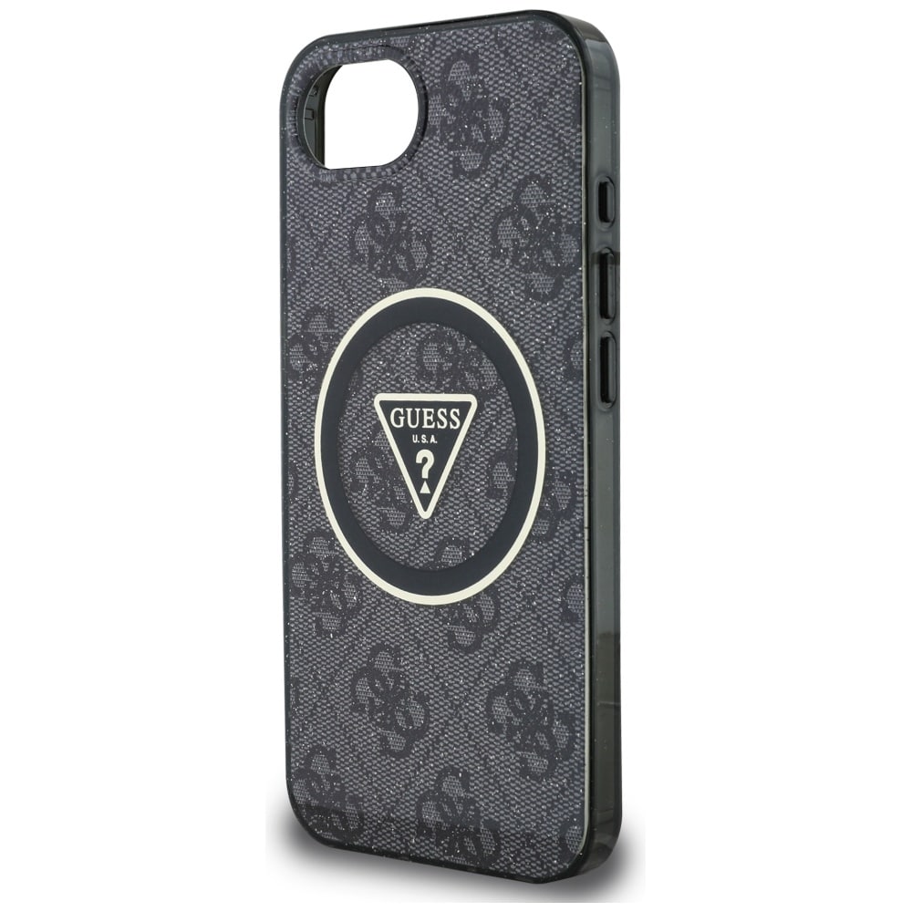 Guess IML Metal Glitter 4G Circle Triangle MagSafe Case for iPhone 16e - Musta