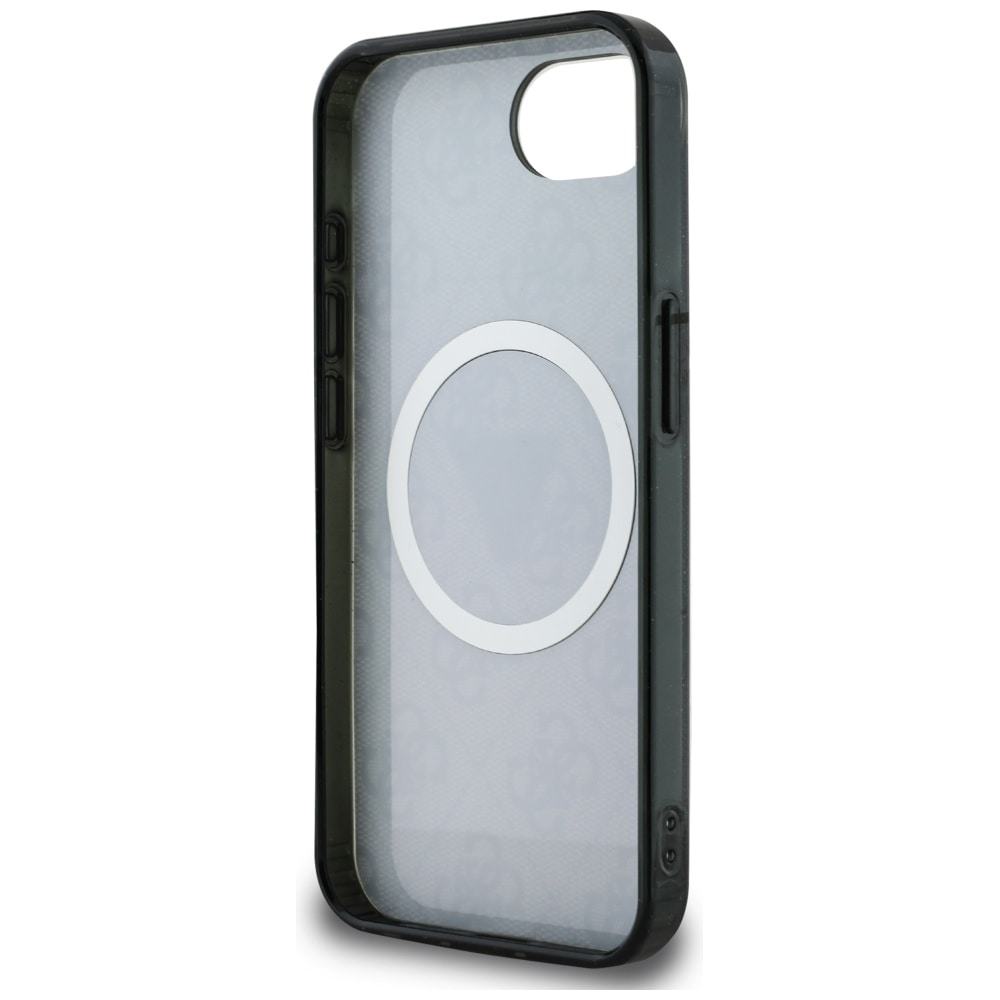 Guess IML Metal Glitter 4G Circle Triangle MagSafe Case for iPhone 16e - Musta