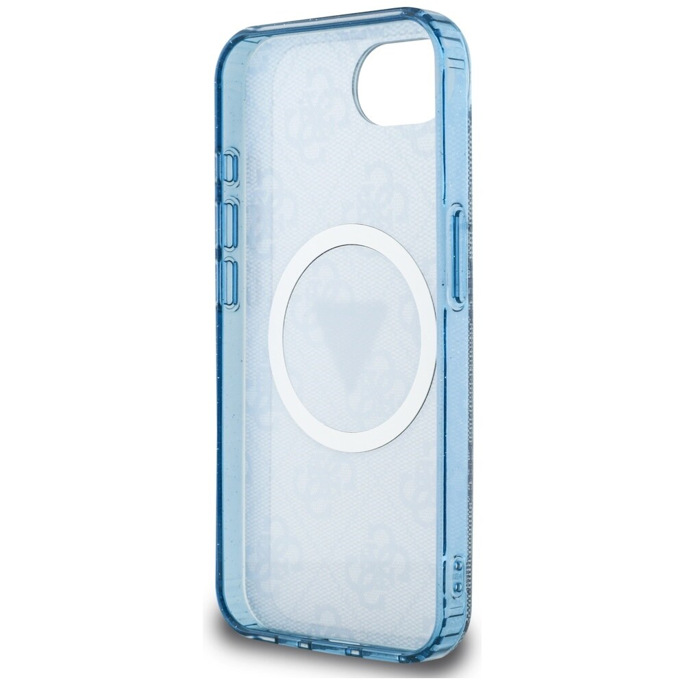Guess IML Metal Glitter 4G Circle Triangle MagSafe Case for iPhone 16e - sininen