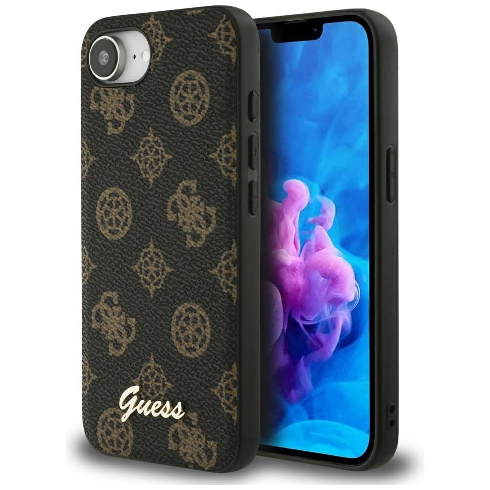 Guess Peony Script Logo MagSafe iPhone 16e Case Musta