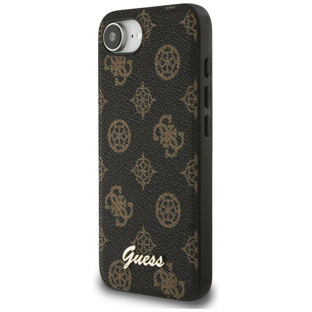 Guess Peony Script Logo MagSafe iPhone 16e Case Musta