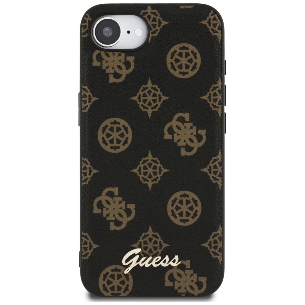 Guess Peony Script Logo MagSafe iPhone 16e Case Musta