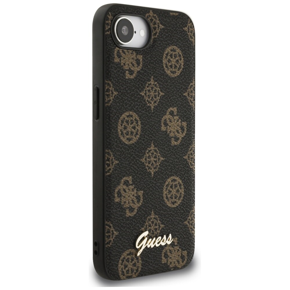 Guess Peony Script Logo MagSafe iPhone 16e Case Musta