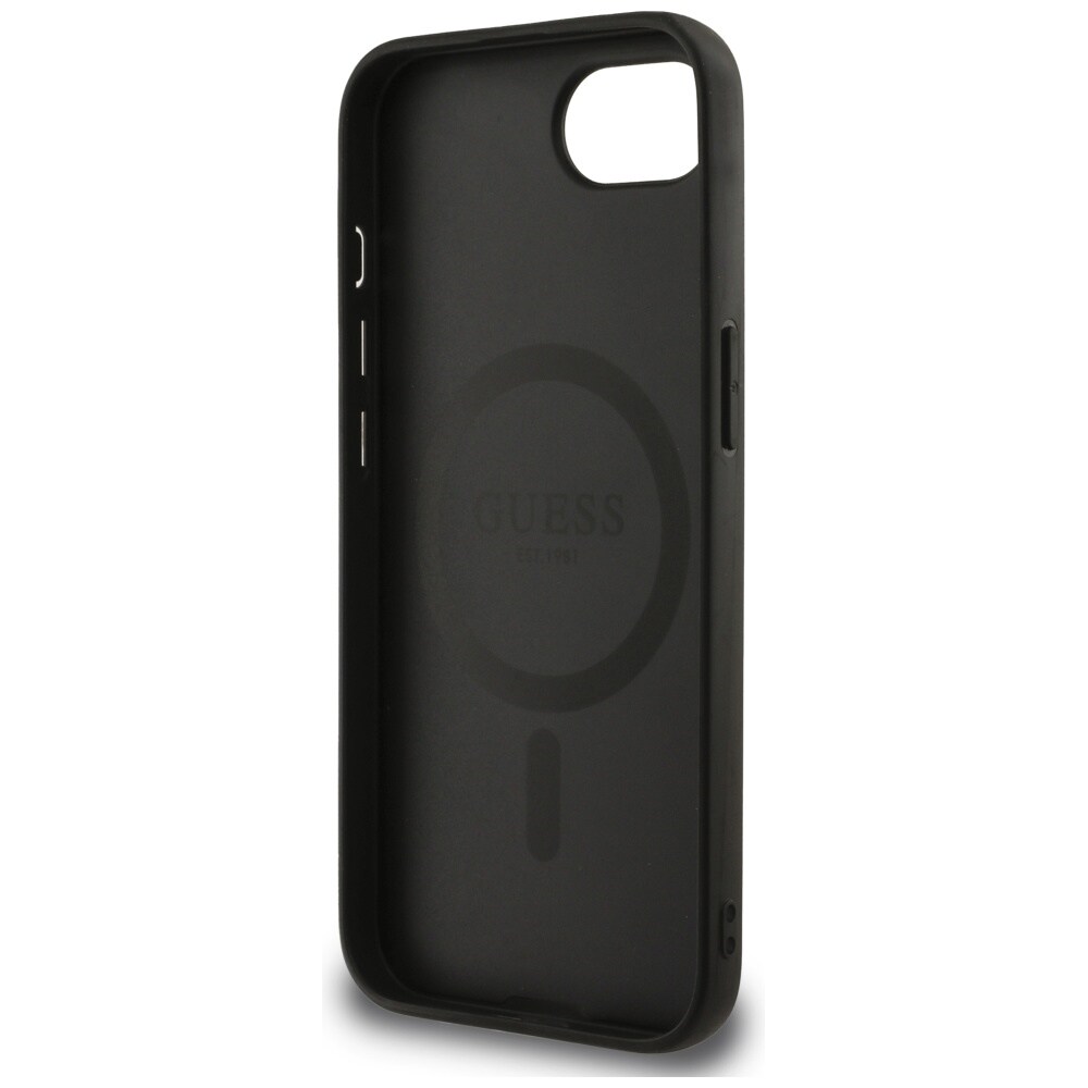 Guess Peony Script Logo MagSafe iPhone 16e Case Musta