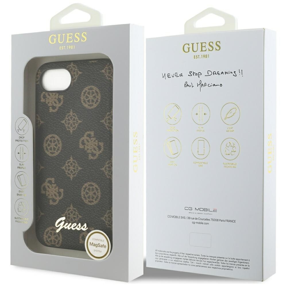Guess Peony Script Logo MagSafe iPhone 16e Case Musta