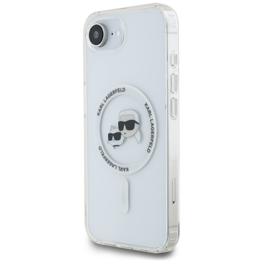 Karl Lagerfeld IML Metal Karl & Choupette Heads MagSafe iPhone 16e Case - Valkoinen