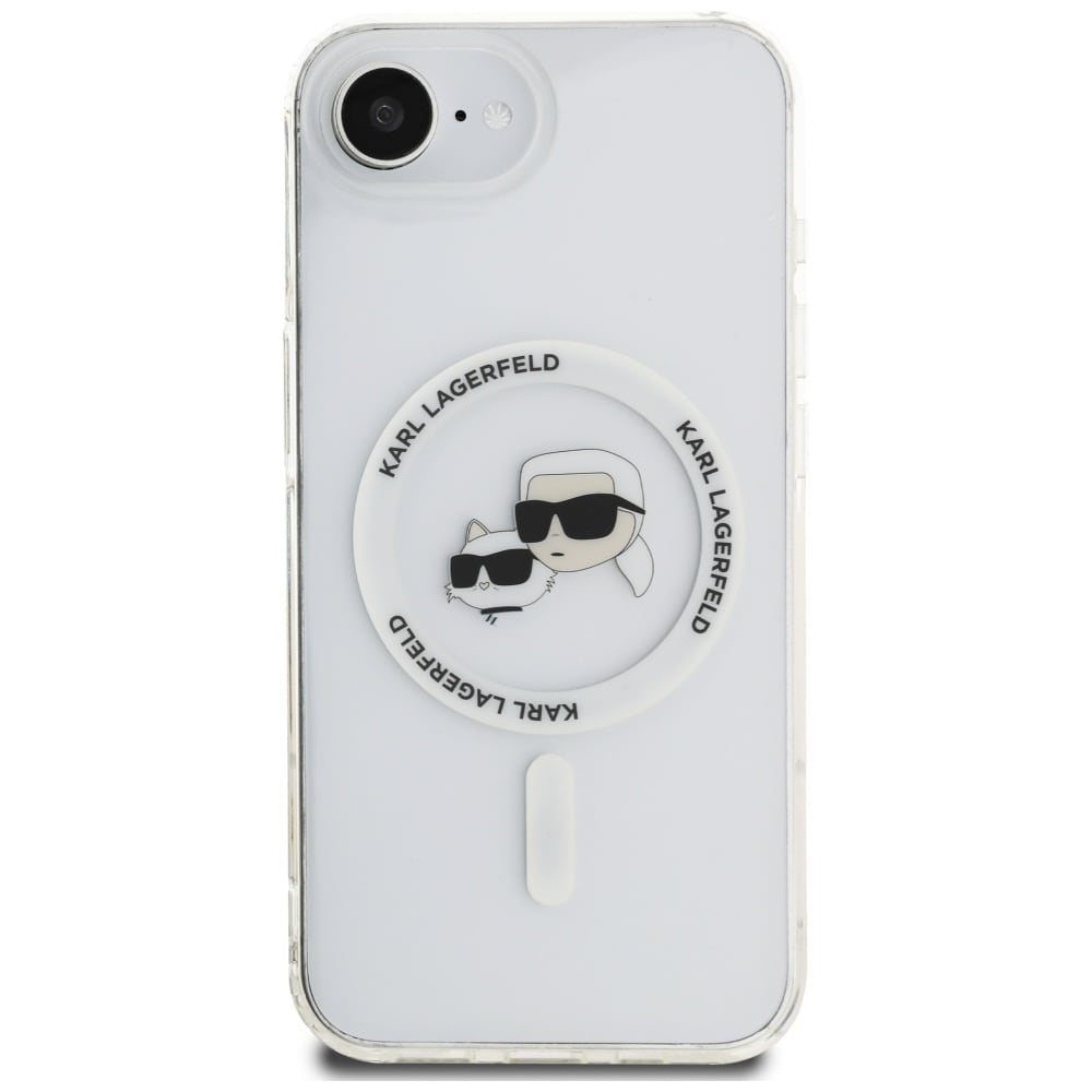 Karl Lagerfeld IML Metal Karl & Choupette Heads MagSafe iPhone 16e Case - Valkoinen