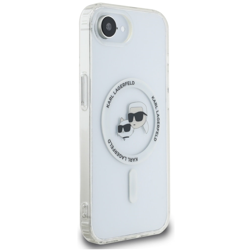 Karl Lagerfeld IML Metal Karl & Choupette Heads MagSafe iPhone 16e Case - Valkoinen
