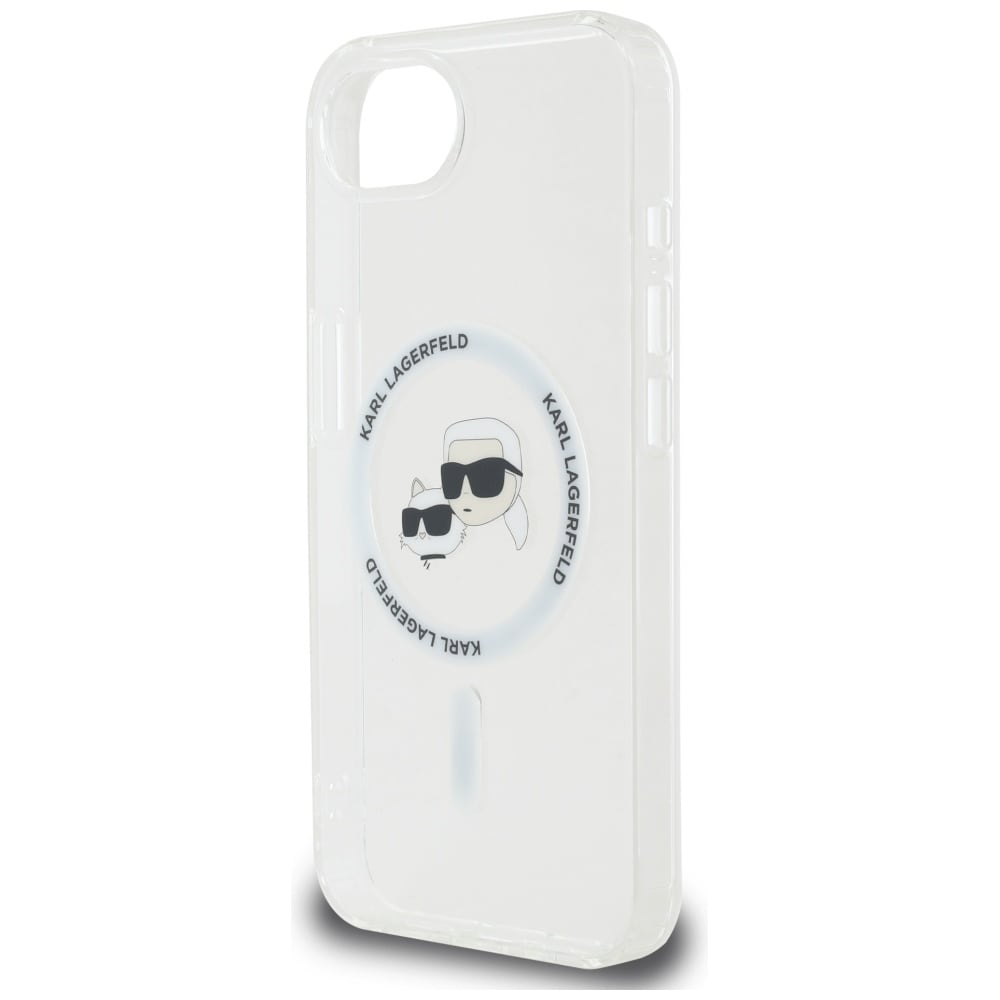 Karl Lagerfeld IML Metal Karl & Choupette Heads MagSafe iPhone 16e Case - Valkoinen