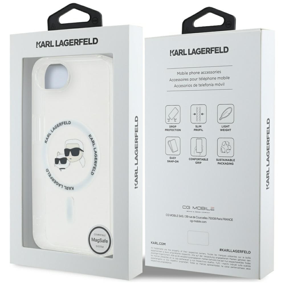 Karl Lagerfeld IML Metal Karl & Choupette Heads MagSafe iPhone 16e Case - Valkoinen