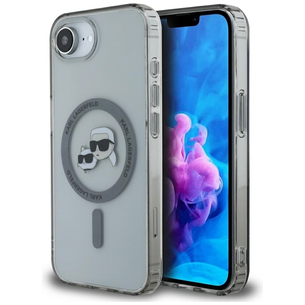 Karl Lagerfeld IML Metal Karl & Choupette Heads MagSafe iPhone 16e Case - Musta