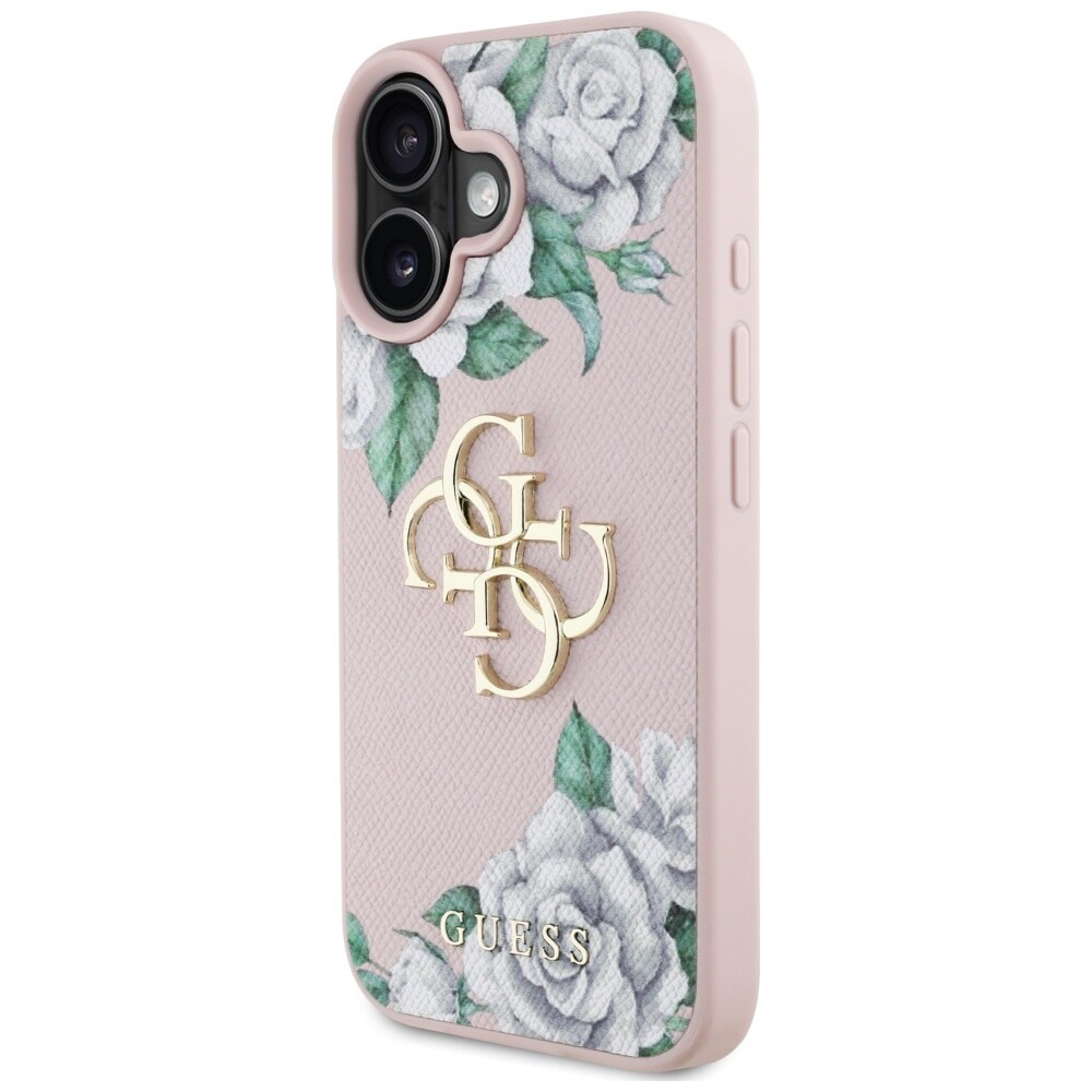 Guess Rakeiset ruusut Big 4G logo iPhone 16 kotelo - vaaleanpunainen