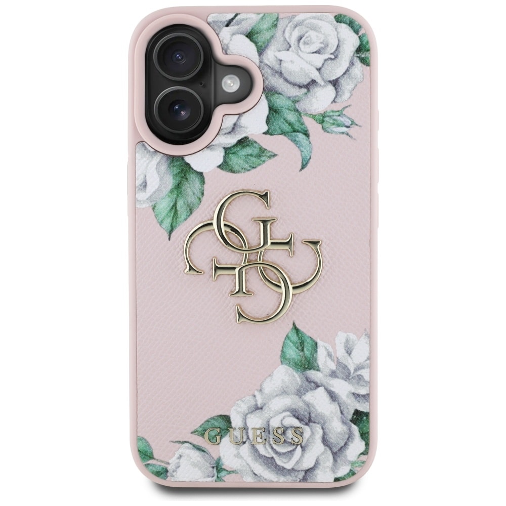 Guess Rakeiset ruusut Big 4G logo iPhone 16 kotelo - vaaleanpunainen