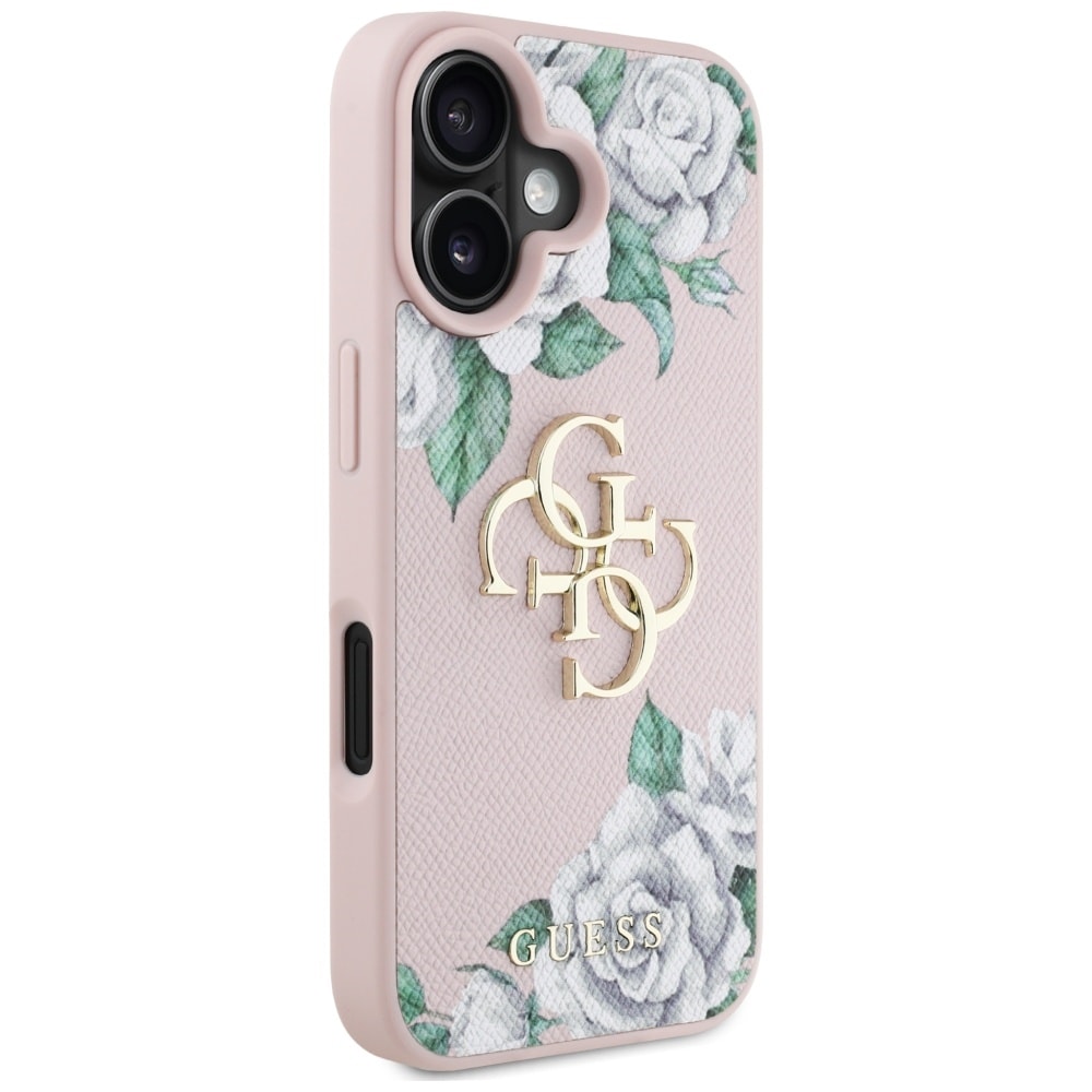 Guess Rakeiset ruusut Big 4G logo iPhone 16 kotelo - vaaleanpunainen