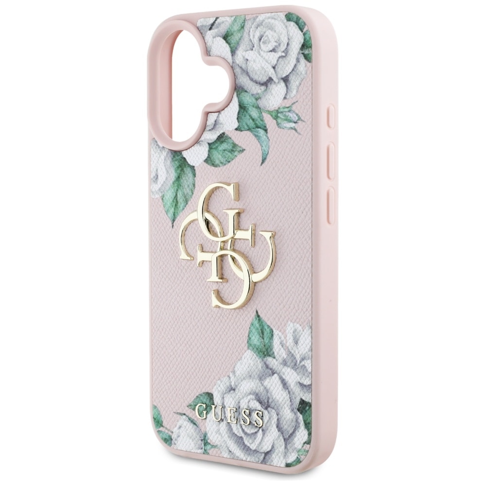 Guess Rakeiset ruusut Big 4G logo iPhone 16 kotelo - vaaleanpunainen