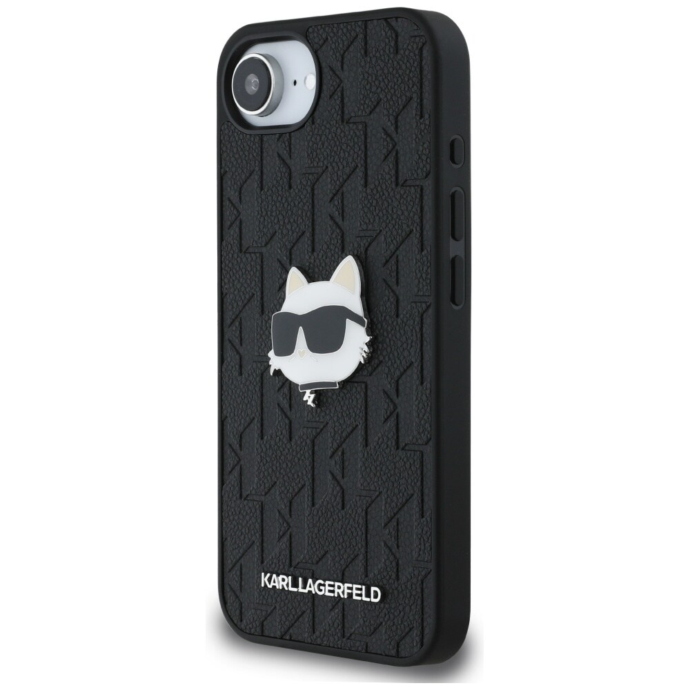 Karl Lagerfeld Monogram Choupette Head Pin iPhone 16e Case - Musta