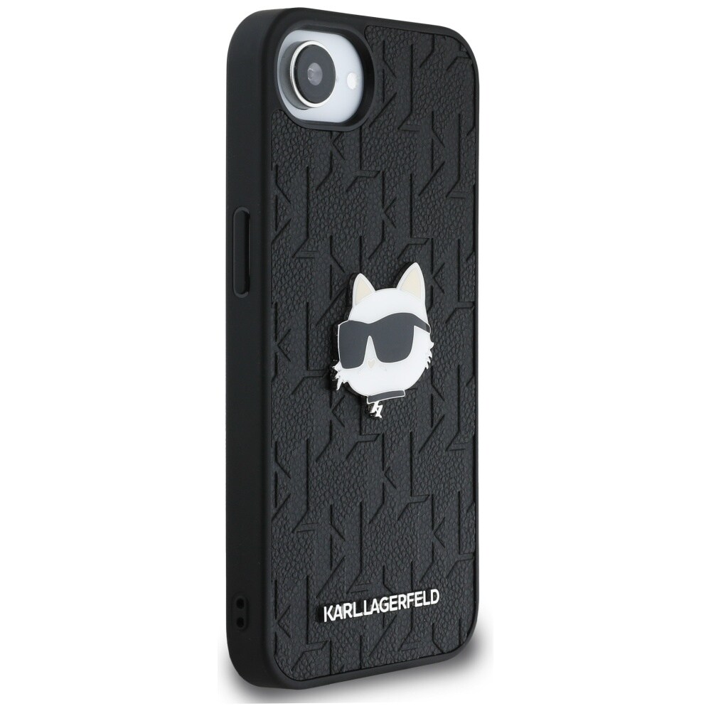 Karl Lagerfeld Monogram Choupette Head Pin iPhone 16e Case - Musta