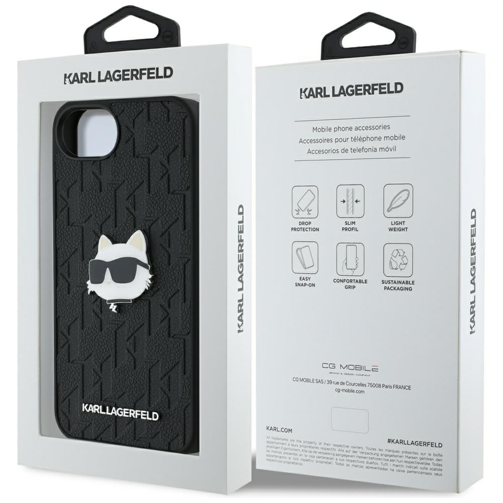 Karl Lagerfeld Monogram Choupette Head Pin iPhone 16e Case - Musta
